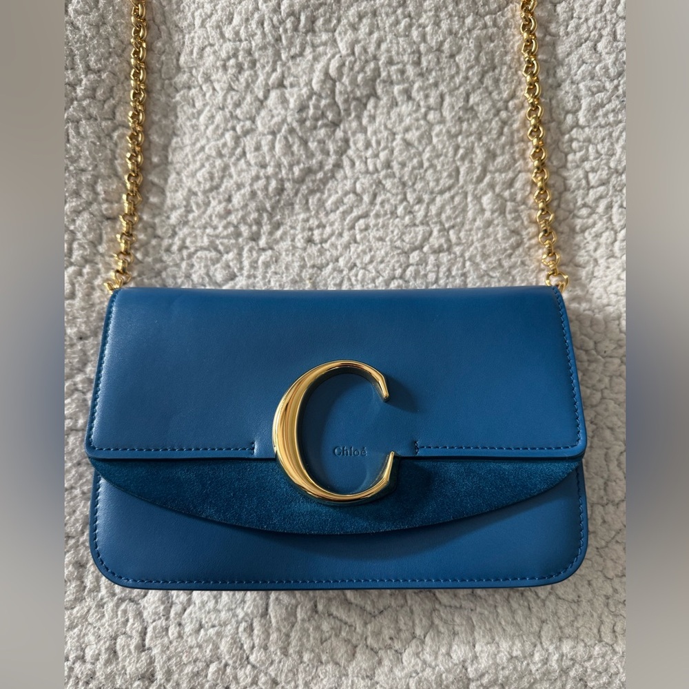 Chloe C Logo Chain Clutch Crossbody Bag in Royal Blue
